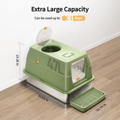 Eosarcu stainless steel cat litter box green top lid highlights enclosed option and easy containment