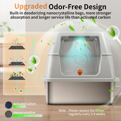 Eosarcu XL enclosed-litter-box inside view reveals roomy space for larger cats.