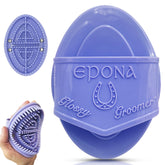 Epona Lavender Flexible Glossy Curry Comb front view shows ergonomic grip for comfortable grooming and deep cleaning