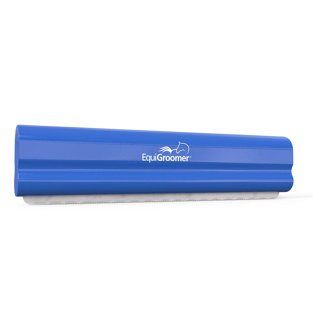 EquiGroomer deshedding brush handle grip shows ergonomic slip-resistant design for comfortable grooming sessions.