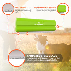 EquiGroomer EasyGroomer deshedding brush blade detail highlighting rust-resistant steel