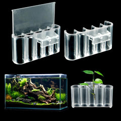 EQUIJUANCE aquarium plant holder side view shows stable plant display in a rimless tank.