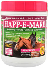 Equine Medical Happ-E-Mare bottle, calming mare supplement for calmer riding.