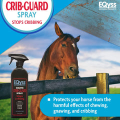 Eqyss Crib Guard label close-up showing alcohol-free, non-irritating formula