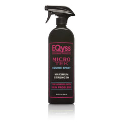Eqyss Micro-Tek equine spray bottle close-up highlighting soothing itch relief.