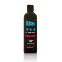 Eqyss Premier Pet Conditioner bottle showing silky, detangled coat for pets
