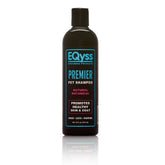 Eqyss Premier Pet Shampoo bottle front view highlights color-brightening formula for dogs and cats.