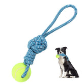 Erhalithegro dog rope toy with tennis ball close-up, built for durable small-breed play