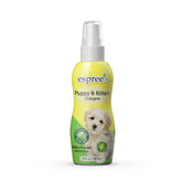 Espree Puppy & Kitten Cologne bottle shows odor-control formula for pets.