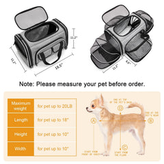 ESTARER pet carrier airline approved collapsible design fits under-seat cabins.