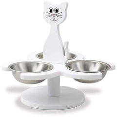 Etna elevated cat bowls wooden assembly supports easier meals for multiple cats.