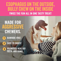 etta says! Esophonormous stuffed bully stick chewing action for canine enrichment
