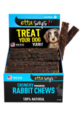 etta says premium crunchy 4.5-inch rabbit dog chews front view highlighting long-lasting chew