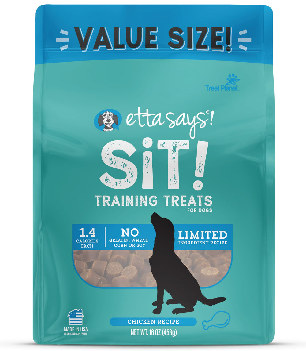 Etta Says Sit Training Treats bite-size chicken rewards for quick training sessions.