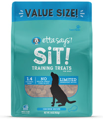 Etta Says Sit Training Treats bite-size chicken rewards for quick training sessions.