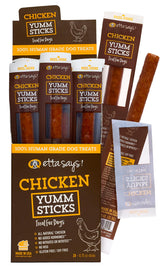 etta says! Yumm Sticks packaging showcases USA-made dog treats for freshness and convenience.