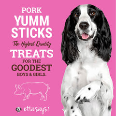 etta says! Yumm Sticks texture closeup — high-protein real pork for nourishing snacking.