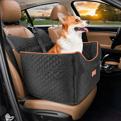 EUHAMS dog car seat front view shows elevated position for better outside view.