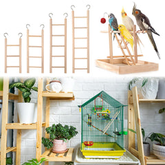 EupHHonycs bird ladder 6-rung wooden shot shows extended climbing options