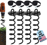 Eurmax USA 4-pc spiral stakes pack securing a ground anchor for tents and trampolines.