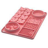 Evenco slow-feeder-bowl-pink shown during use to promote calmer, slower eating.