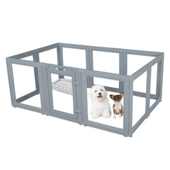 Everfront Clear Dog Play Pen assembled view showing a spacious see-through enclosure.