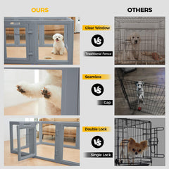 Everfront Clear Dog Play Pen modular snapped panels for quick setup visualization.