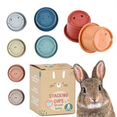 Evergreen Rabbit Stacking Cups Tower demonstrates problem-solving play for curious bunnies.