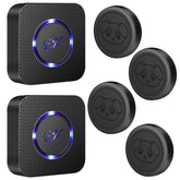 Evernary dog door bell transmitter mounted on door demonstrates quick touch-to-ring action.