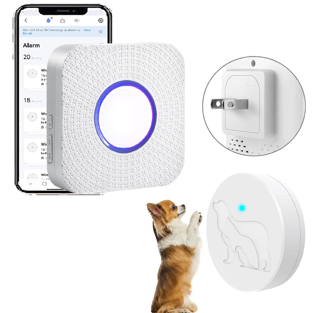 EverNary WiFi Smart Dog Door Bell setup demonstrates adhesive mounting for quick installation.
