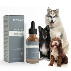 Everpath Sinus Support for Dogs bottle demonstrates easy dosing for canine sinus relief.
