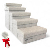 Everpup 5-step dog stairs with off-white folding anti-skid feet for secure climbing.