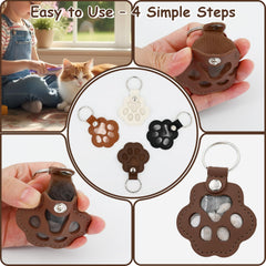 Evowatt paw-shape leather keychain dark brown stores fur and attaches to bags