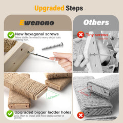 Ewenono 4-steps catstairs support over 30 pounds for larger cats.
