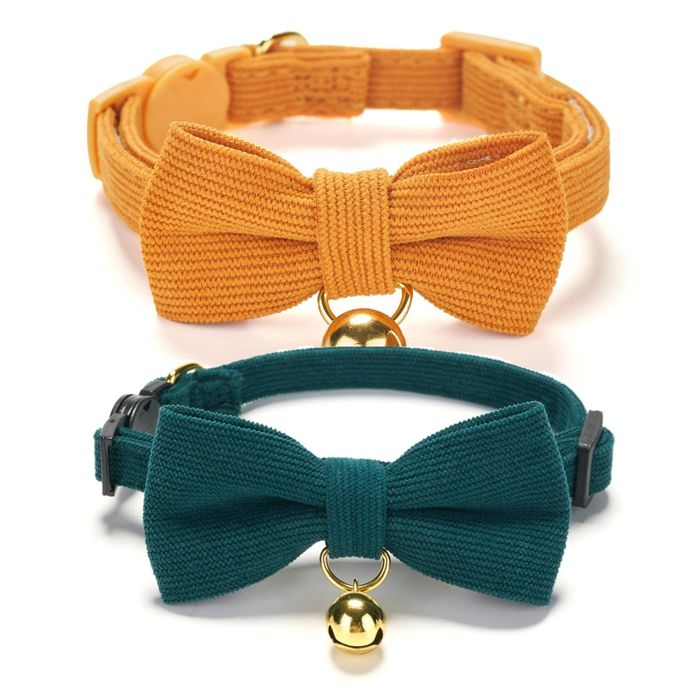 Ewinoom corduroy cat collar in orange for comfortable daily wear