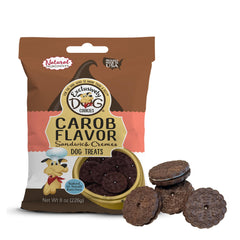 Exclusively Dog Carob Sandwich Cremes packshot showing dog treats ideal for training rewards.