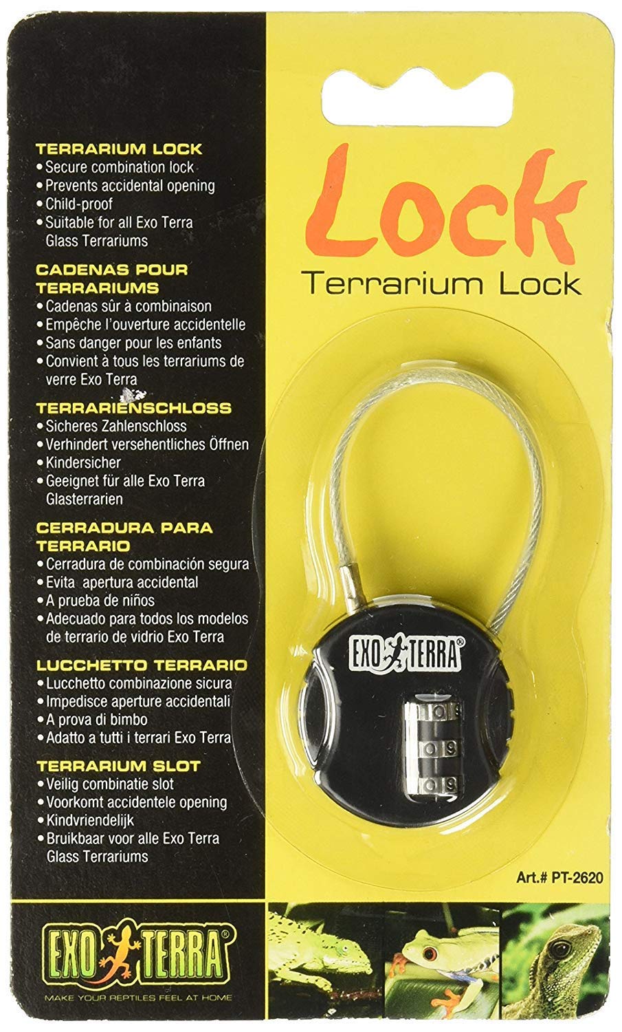Exo Terra Terrarium Lock front view shows a secure combination lock for safer terrariums.