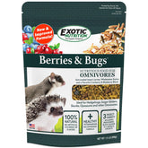 Exotic Nutrition Berries & Bugs pouch closeup shows natural insectivore diet for small mammals