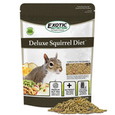 Exotic Nutrition Deluxe Squirrel Diet packaging shows premium ingredients for balanced daily nutrition.