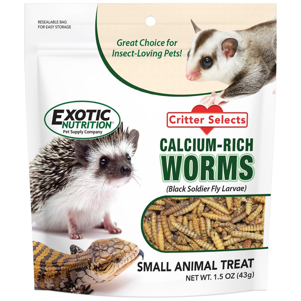 Exotic Nutrition BSFL larvae in bag for protein-rich pet treats.