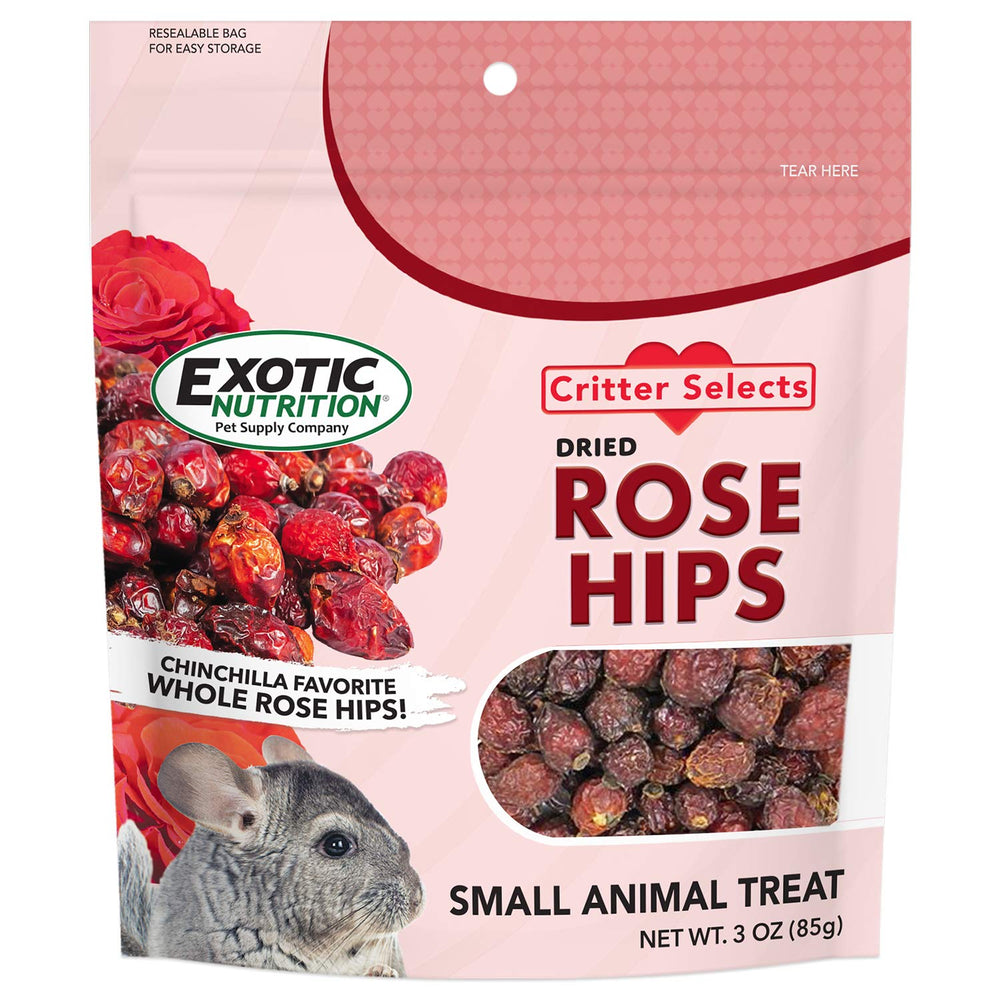 Exotic Nutrition dried rose hips in a bowl, fiber rich treat for small pets