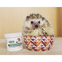 Exotic Nutrition Hedgehog Booster label close-up shows ingredients at a glance.