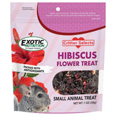 Exotic Nutrition Hibiscus Flower Treat pack shows organic hibiscus with fiber for small pets
