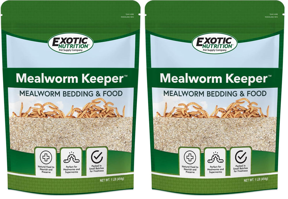 Exotic Nutrition Mealworm Keeper bedding container demonstrates cozy substrate for healthy larvae development.