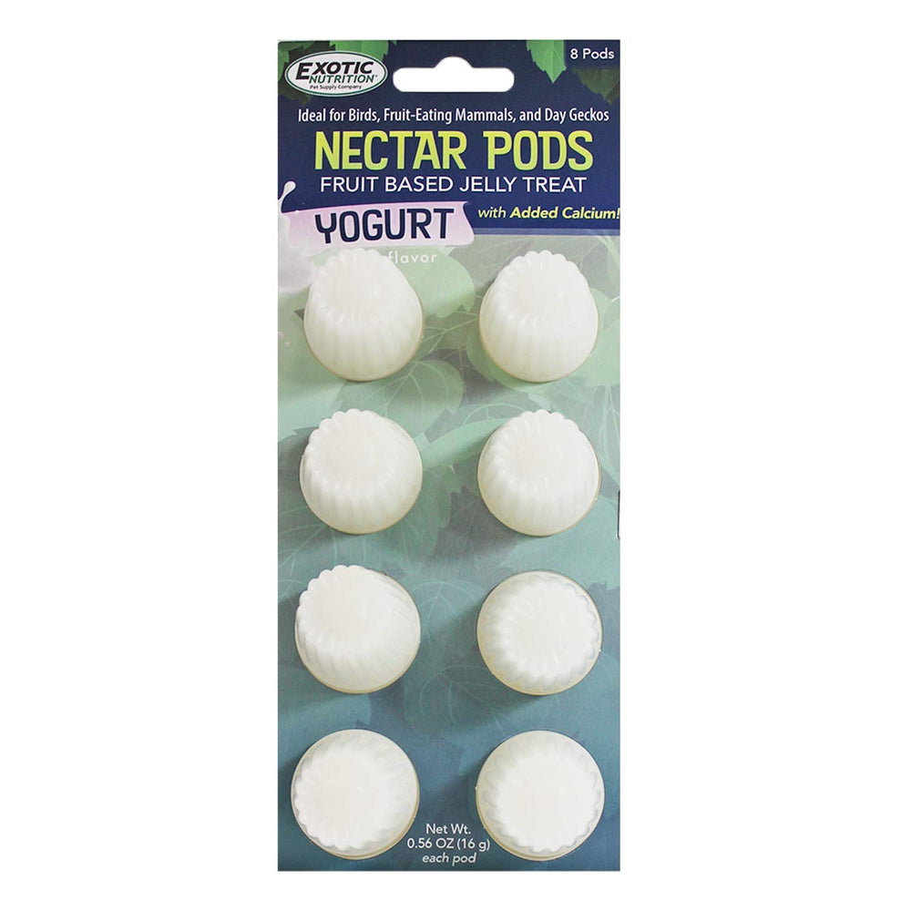 Exotic Nutrition Nectar Pods Yogurt pack front, calcium-fortified jelly treats for small pets