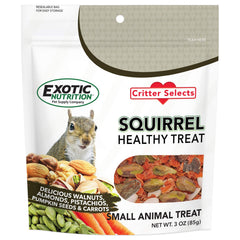 Exotic Nutrition Squirrel Treat front-label packaging highlighting wholesome rodent snack.