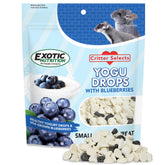 Exotic Nutrition Yogu Drops Blueberry packaging shown, easy-to-serve treat for small pets