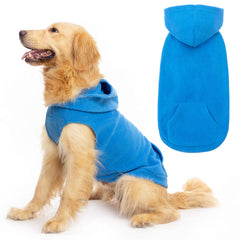 EXPAWLORER dog hoodie fleece sweater blue hooded on model for cozy warmth