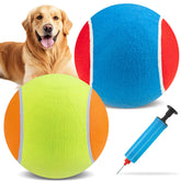 EXPAWLORER Giant Tennis Ball 2pcs closeup shows rugged rubber and thick fabric for durability