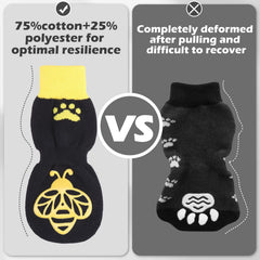 EXPAWLORER paw socks feature bee-pattern grips for improved floor traction.